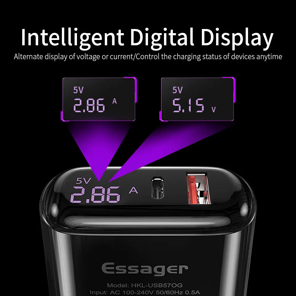 Essager светодиодный Quick Charge 3,0 USB зарядное устройство для iPhone samsung Xiaomi huawei PD3.0 PD QC3.0 QC usb type C быстрое зарядное устройство для мобильного телефона