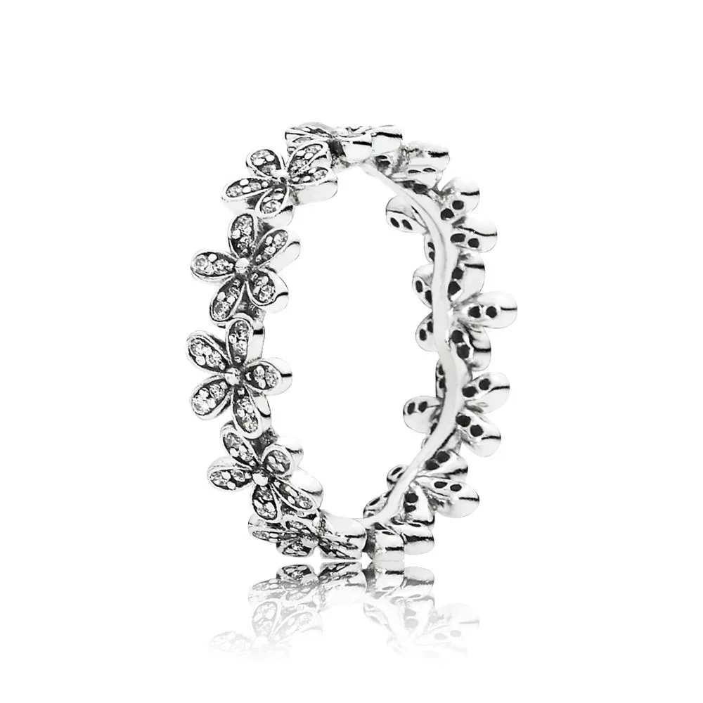 

NEW 100% Sterling silver 1:1 Glamour 190934CZ DAZZLING DAISY CHAIN RING Original Women wedding Fashion Jewelry 2019