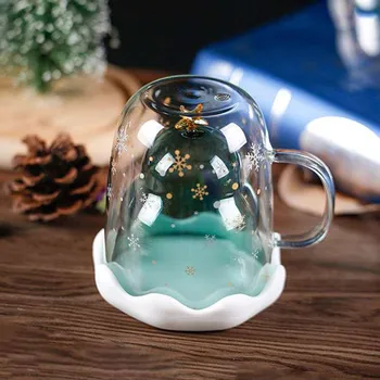 

LemonBest Double-Layer Glass Christmas Tree Star Water Cup Creating High Temperature Mug Glass Christmas Tree Star Wishing Cup