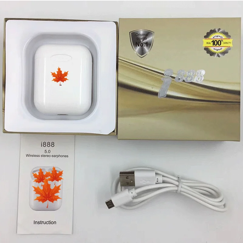 I888 tws bluetooth 5,0 гарнитура Беспроводные наушники - Цвет: White