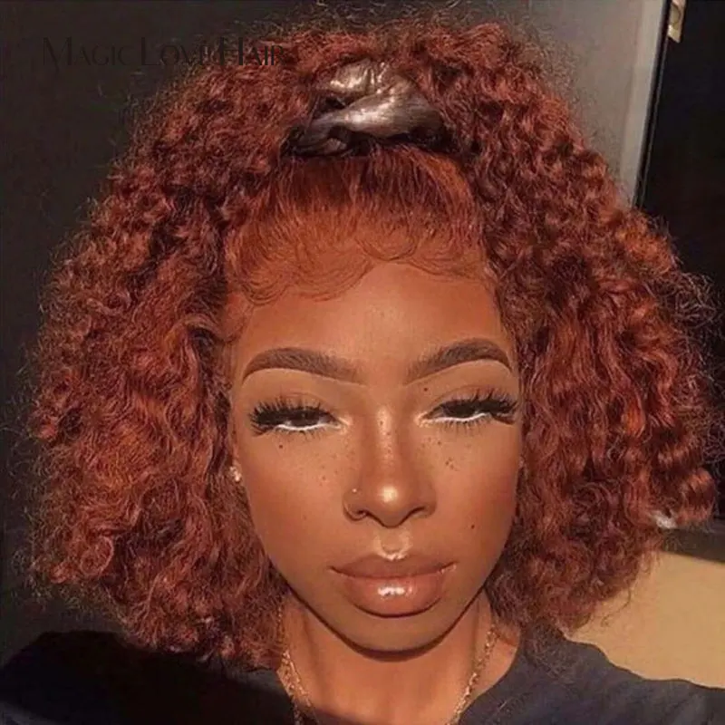Magic Love 13*4 Ginger Orange Wig  Lace wigs Deep Wave26 inch Human Hair Lace  Wigs  PrePlucked  For Women Full
