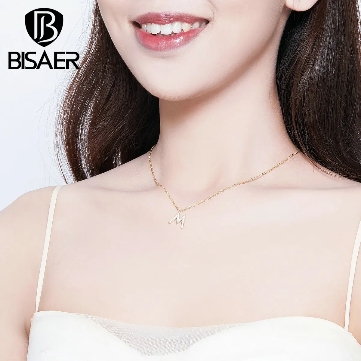 925 Sterling Silver Sparkling CZ Stones Necklaces Adjustable for Women Sterling Silver Jewelry Letter M HVN113