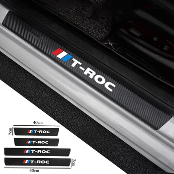 

4Pcs Carbon Fiber Car Door Sill Protector Leather Vinyl Decal Stickers For Volkswagen VW T-ROC R-Line TROC RLINE Car Accessories