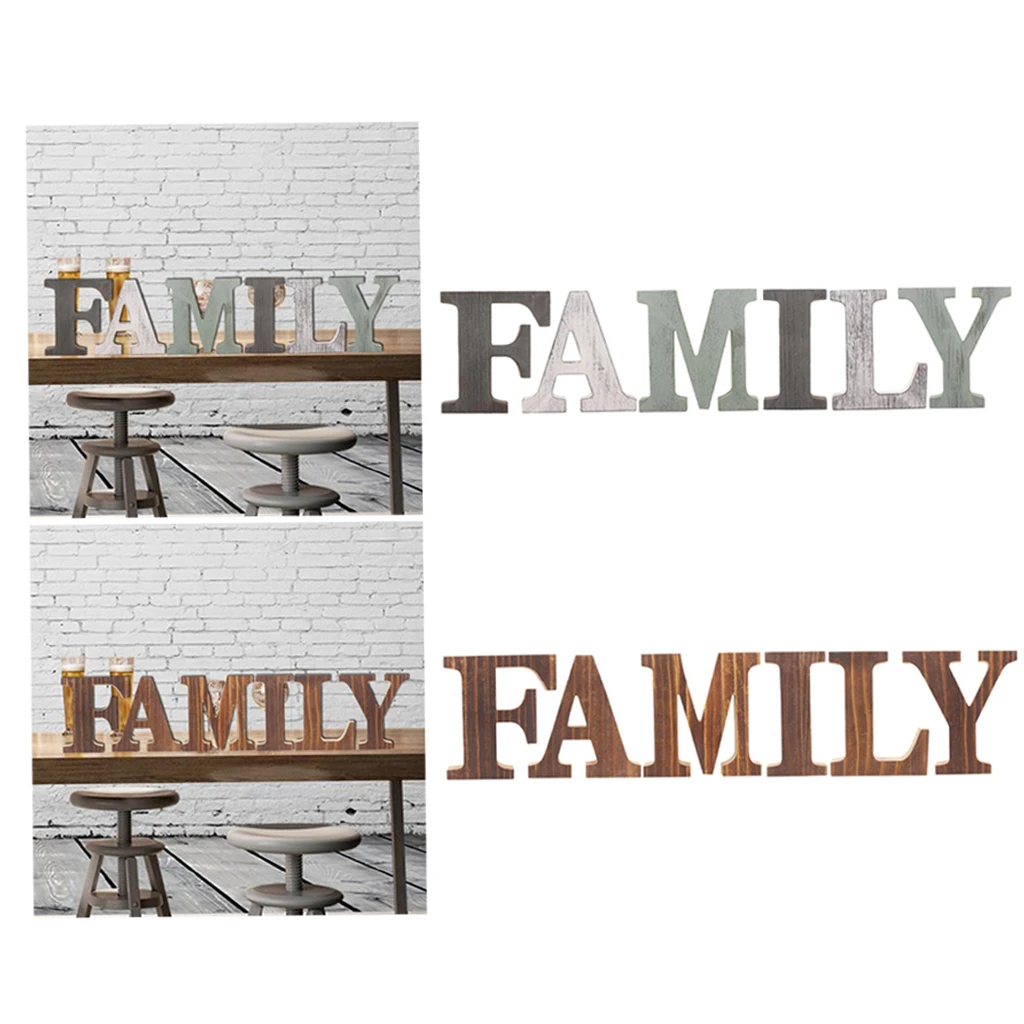 Rustic Wood Family Sign Decor, Decorative Word Signs, Freestanding Cutout Word Table Decor Centerpiece