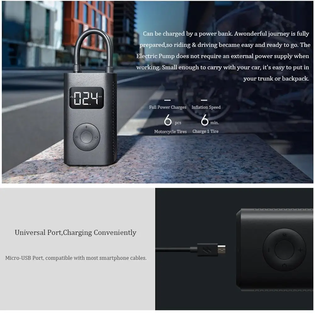  Portable Smart Digital Tire Pressure Detection Electric Inflator Pump for Xiaomi Mijia Bike Motorcy