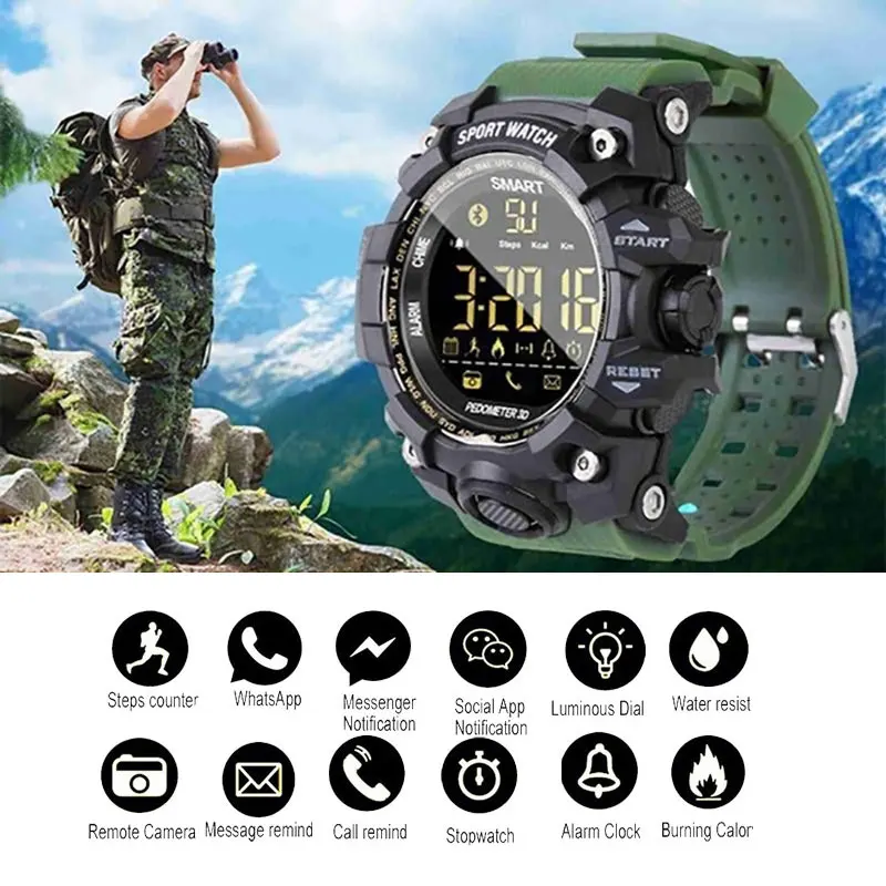 Baratos Reloj inteligente Digital Bluetooth para hombre, pulsera deportiva de Fitness, alarma resistente al agua, reloj de pulsera con podómetro militar de larga espera