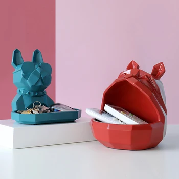 

Nordic Resin Law Fighting Dog Multifunction Key Remote Control Jewelry Cosmetic Storage Box American Household Animal Decoration