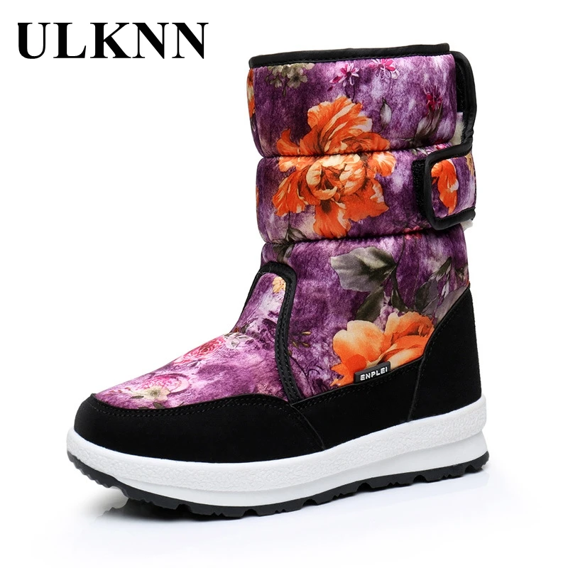 

ULKNN Children's Winter Boats Girl's Thick Comfortable Warm Knee-High Non-Slip Waterproof Kid's Snow Boots Printed Cotton Shoes