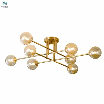 

Modern High Quality H65 Copper G9 Led Chandelier Cognac Glass Globe Ceiling Chandelier Lighting Cross Design Lustre Led Lighting
