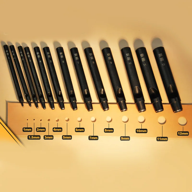 Profession Leather Round Hole Punch Tools Cutting Stitch Wallet Belt DIY Chisel Leathercraft Sewing Kit Black 1-12mm leather hole puncher leather sewing kit leather hole punch leather punch tool leather punching awl round hole punch cutter set hole punch cutter set round hole punch set