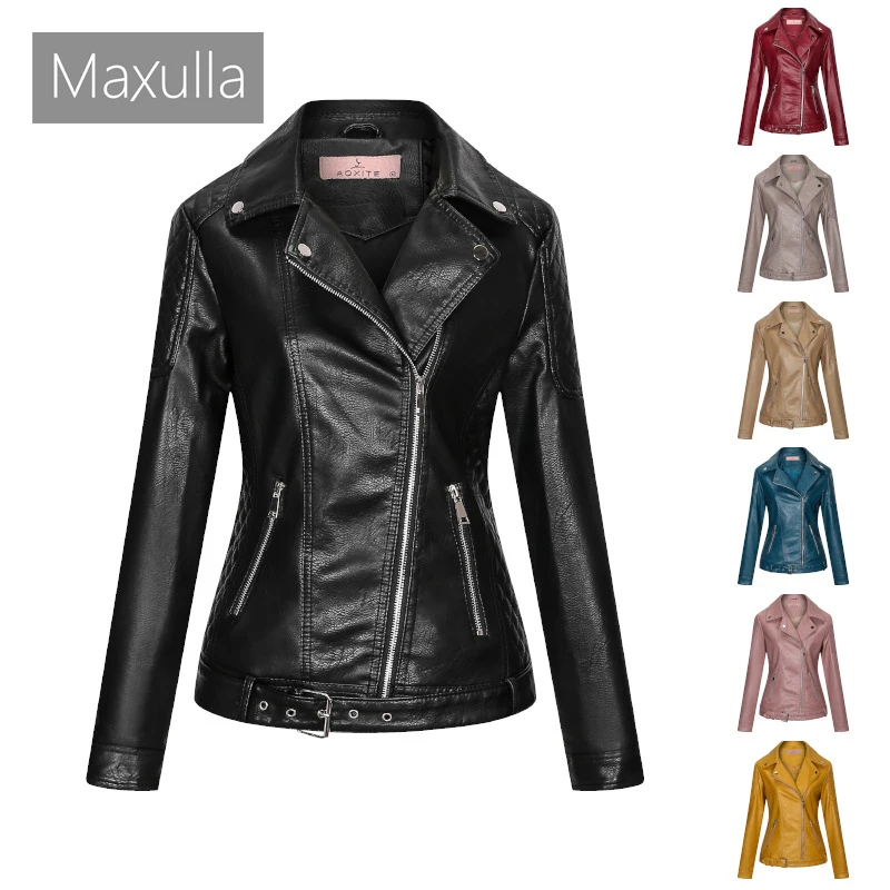 

Maxulla Women Faux Leather Jackets Lady Girl's Zipper Basic Slim Fit Biker Coats Outwear Women Leather Jacket Clothing