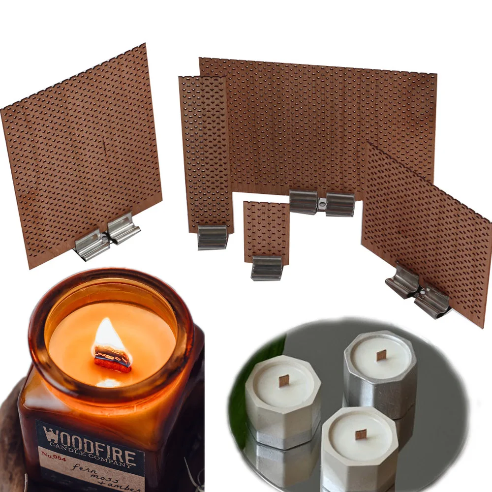 Description Picture 2 of itemLarge Flame Wooden Candle Wicks With Metal Bases Candle Cores Making Supplies Natural Rectangle Wood For DIY Soy Wax Candles