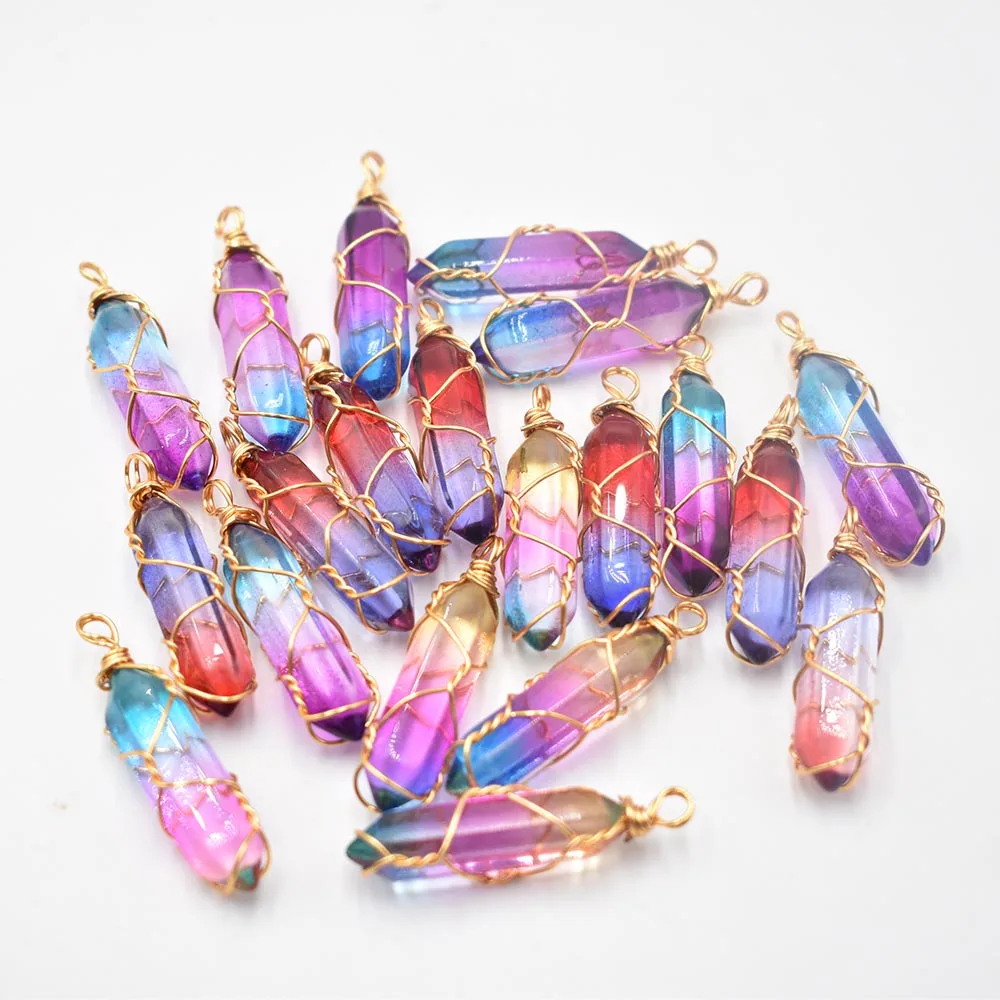 

New Fashion crystal colorfull pillar Handmade copper wire pendant for jewelry pendants making 20pcs/lot Wholesale free shipping