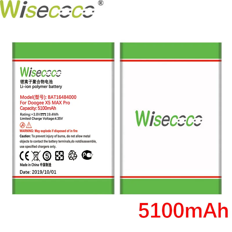 WISECOCO 5100 мАч BAT16484000 батарея Для DOOGEE X5 MAX Pro новейшее производство высокое качество батареи мобильного телефона+ номер отслеживания