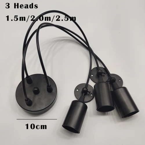 DIY Vintage Black Cord Multiple Light Sources Simple Pendant Lamp Dining Room Coffee 1-2m Wire Spider Pendant Lights 3 Head 10cm