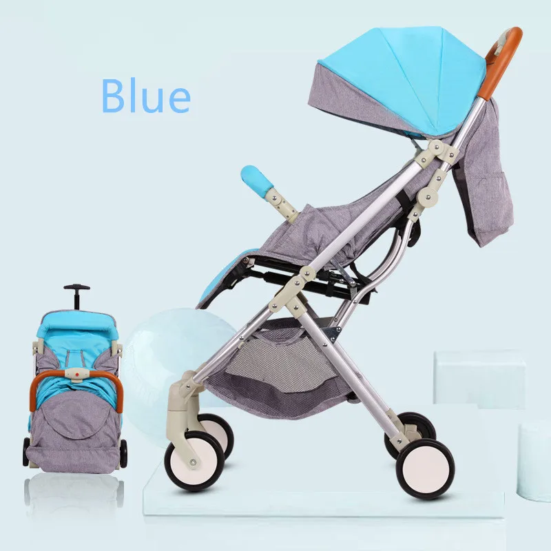 Blue Складная детская коляска для путешествий, Роскошная прогулочная коляска Carrinho de Bebe, Ультралегкая прогулочная коляска с высоким пейзажем, амортизация, дизайн - Цвет: Blue