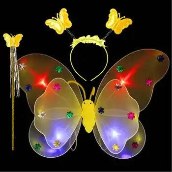 

3pcs/Set Girls Led Flashing Light Fairy Butterfly Wing Wand Headband Light Up Funny Educational Led Luminous Toys For Kids