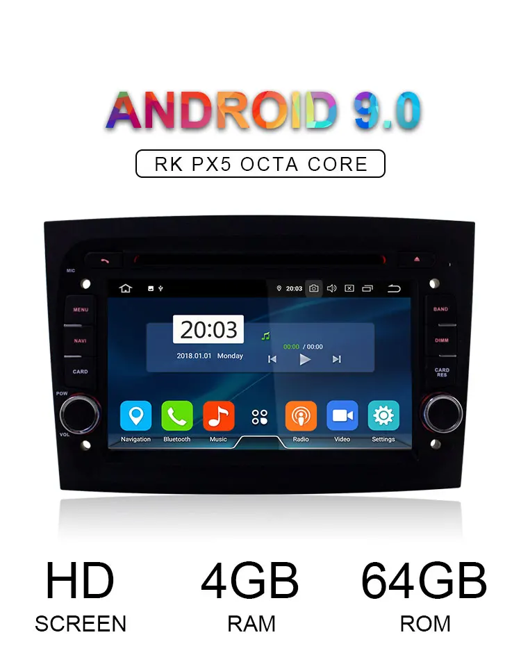 LJHANG автомобильный DVD мультимедийный плеер Android 9,0 для Fiat Doblo wifi gps Navi 1 Din автомагнитола стерео Восьмиядерный 4G+ 64G ips
