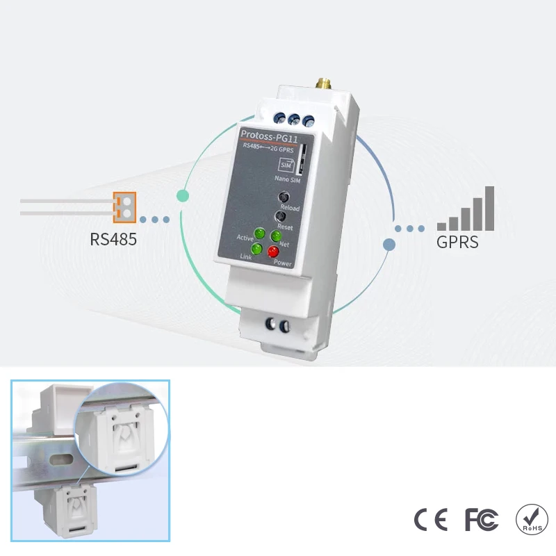 

Protoss-PG11 RS485 to GPRS Wireless Serial Server Din-Rail DTU Data Collector GSM Converter Device Server Industrial Computer