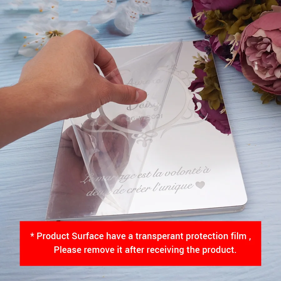 Acrylic Mirror Cover Flowers Design Guest Book Unique Bride & Groom Memory Album,Wedding Party Decoration Newlyweds Gift