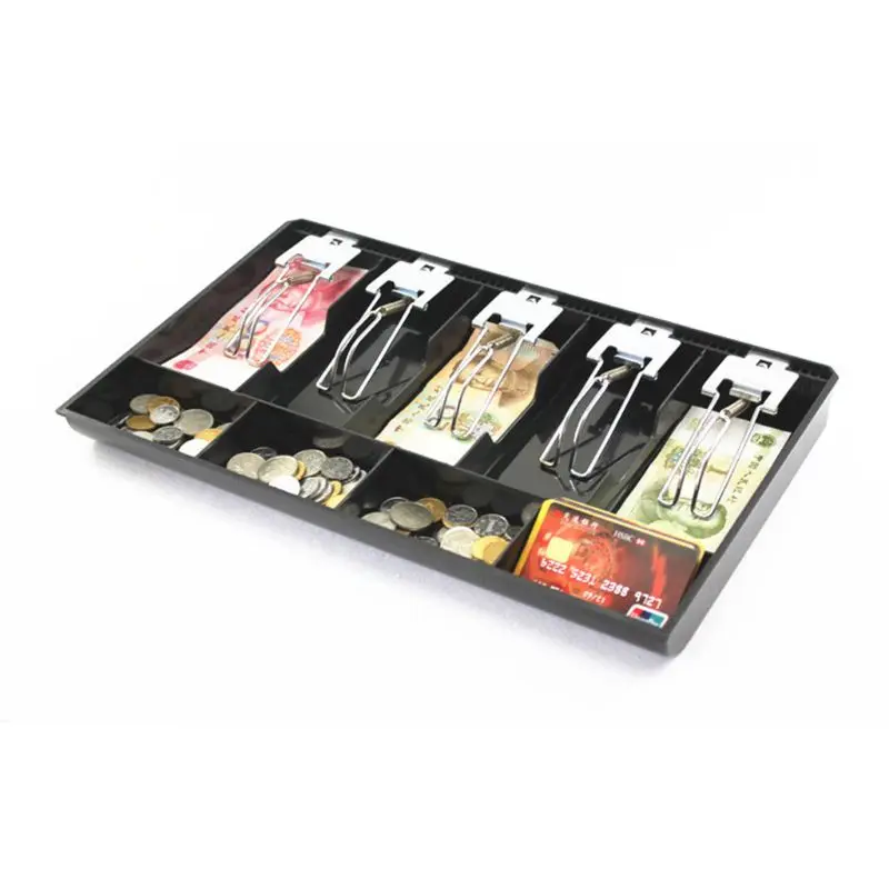 

9 Grids Black Plastic Coin Money Storage Box Bill Cash Tray Organizer With 5 Removable Metal Clips L41E