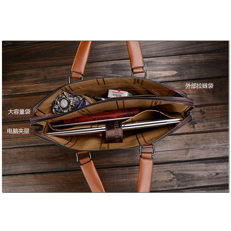 Men's Waterproof Leather Business Briefcase 14 Inch Laptop Tablet Leather Shoulder Bag Messenger Bag Men's Bag Tote