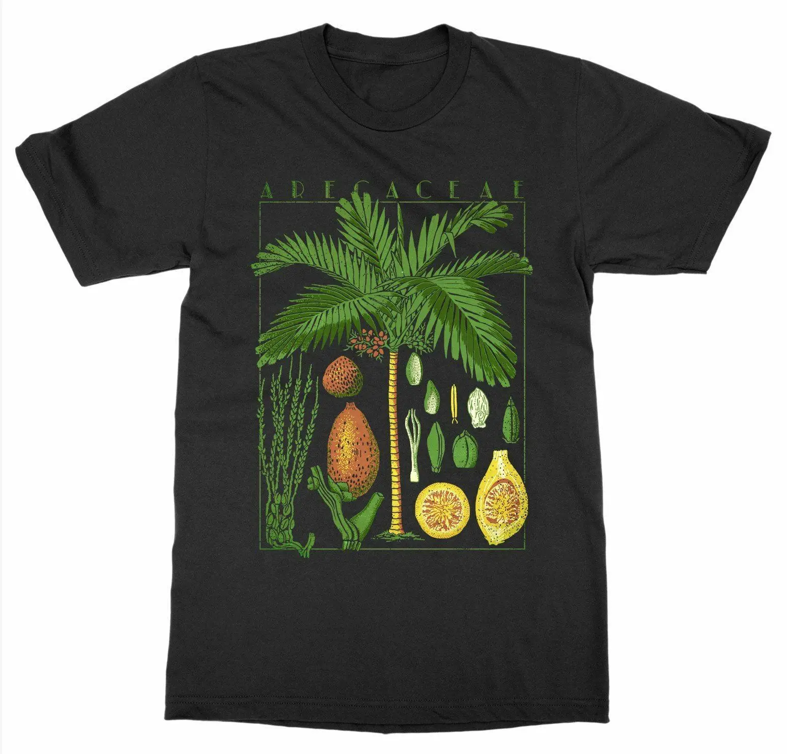 Palm Tree Fruit Flower Grow T-Shirt. Botanical Garden Plant Print Art Summer Cotton Short Sleeve O-Neck Unisex T Shirt S-3XL | Мужская