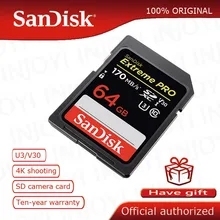 SanDisk 16 ГБ 32 ГБ 64 Гб 128 ГБ Extreme PRO SDHC SDXC UHS-I высокоскоростная карта памяти C10 SD камера класс 10 95 Мб/с