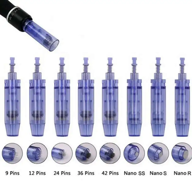50Pcs Blue Derma Pen A1 Cartuccia Ago Rotonda Nano/9Pin/12Pin/36Pin Cartuccia Microneedling Per Penna Microneedling Elettrica Mts