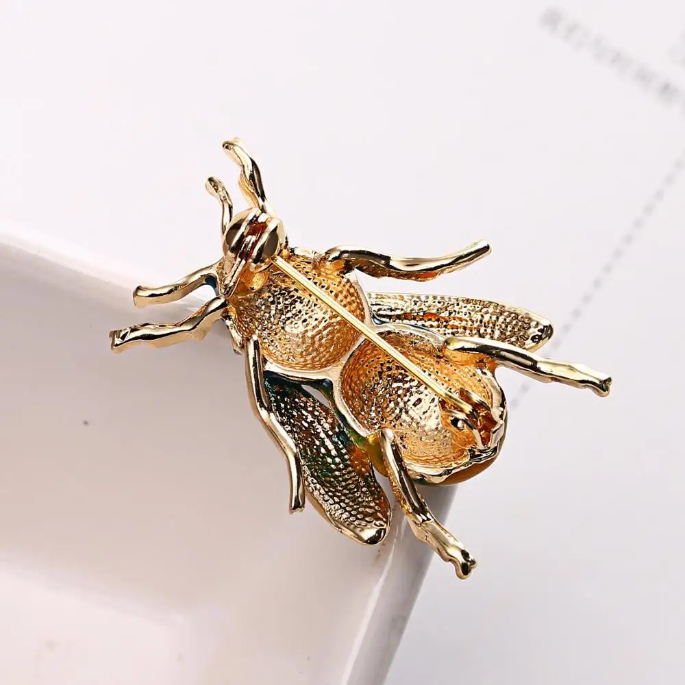 SKEDS Fashion Pearl Crystal Bee Women Brooch Pin Drip Glaze