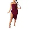  Solid Color Sexy Clubwear Dress Womens Fashion Suspender Dresses Backless Drawstring Skinny Mid-length Dress 