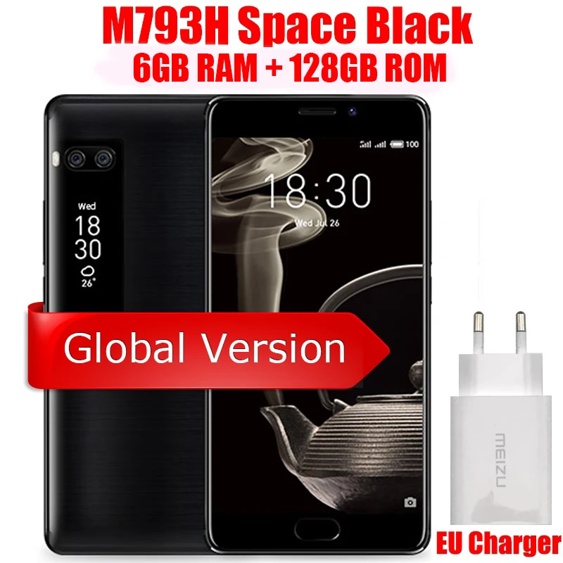 Meizu Pro 7 Plus, 6 ГБ, 128 ГБ, 4G, LTE Helio X30, Deca Core, экран 5,7 дюйма, 2 K, двойная задняя панель, 12,0 м, быстрая зарядка, двойной экран, мобильный телефон - Цвет: Space Black 6G 128G