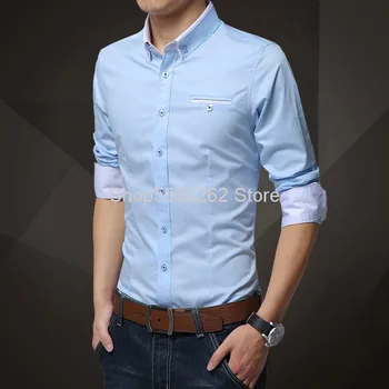 

Spell Color Slim Fit Shirt Men Simple Long Sleeve Pure Cotton Shirt Men's Wear