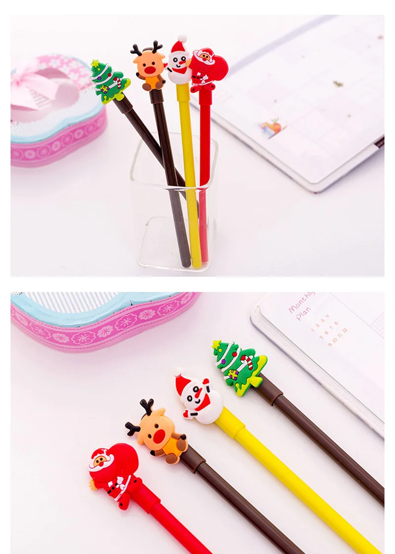 24 шт. Kawaii Рождественская ручка милые черные чернила Цвет гелевая ручка корейский 0,38 мм ручки для школы канцелярские принадлежности мультфильм подарки