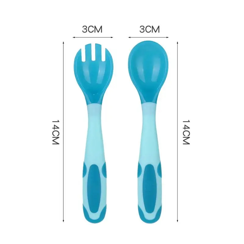 1 шт., гибкая детская ложка, вилка с датчиком температуры, ложка/вилка, обучающая ложка для кормления ребенка, легкая ручка, термостойкая
