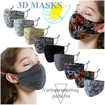 

1PC Printing Cotton Face Mask Reusable Washable Elastic Adult Mouth Covering Double Layer Mask Multi-color Optional Mascarilla