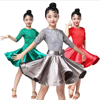 

2020 New Girls Lace Ballroom And Latin Dance Dresses For Sale Cha Cha Rumba Samba Jive Long Sleeves Children Teen Latino Dress