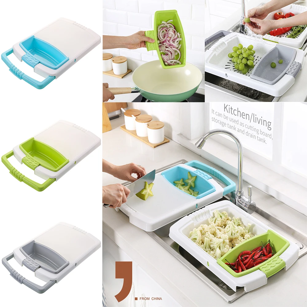 

3 In 1 Creative Multi-Functional Chopping Board Detachable Folding Drain Basket Sink Cutting Board Kitchen Storage Tools