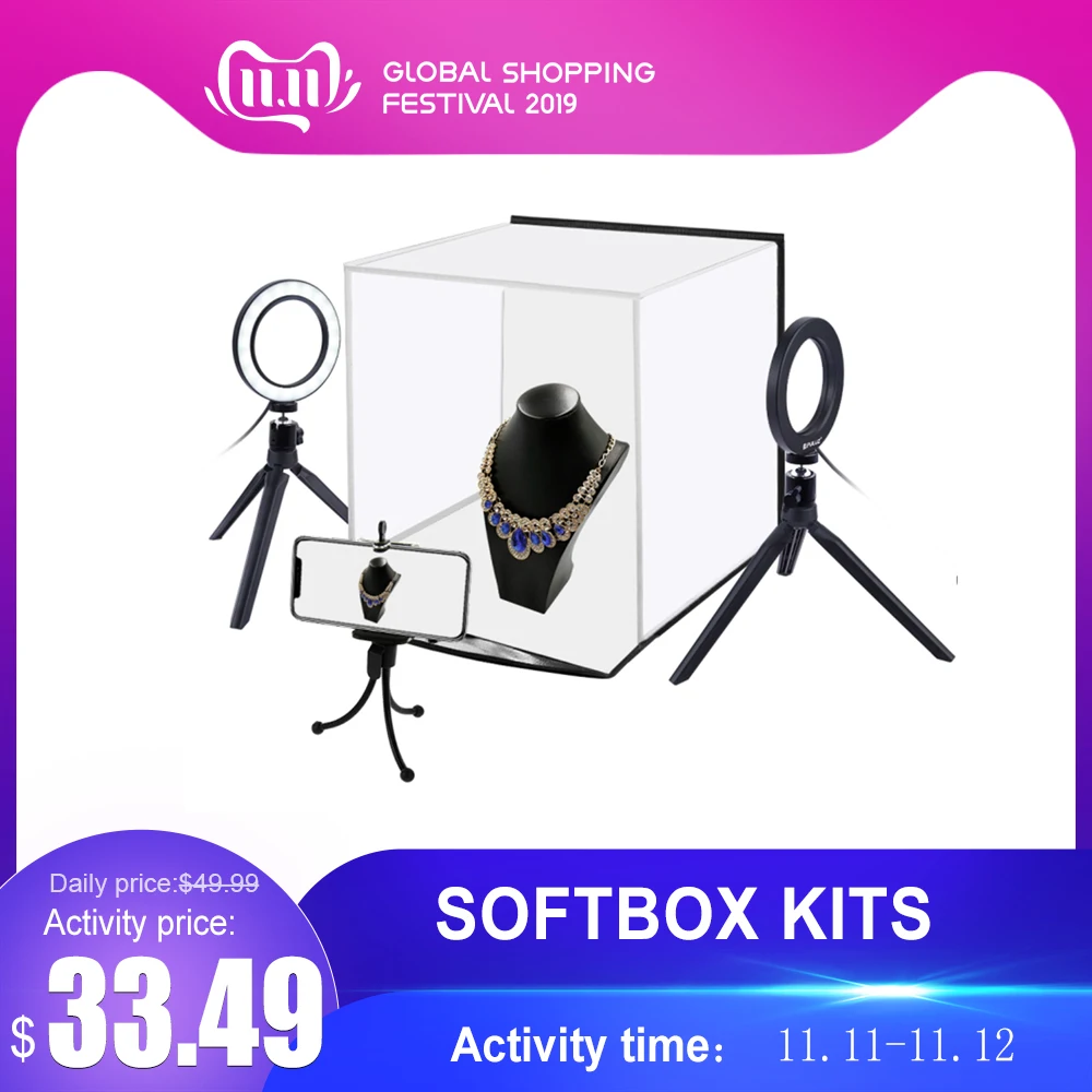 

Portable Softbox Kits 3200K-6500K LED Panels Folding Photo Video Box Light Studio Lightbox with Background Tripod Phone Holder