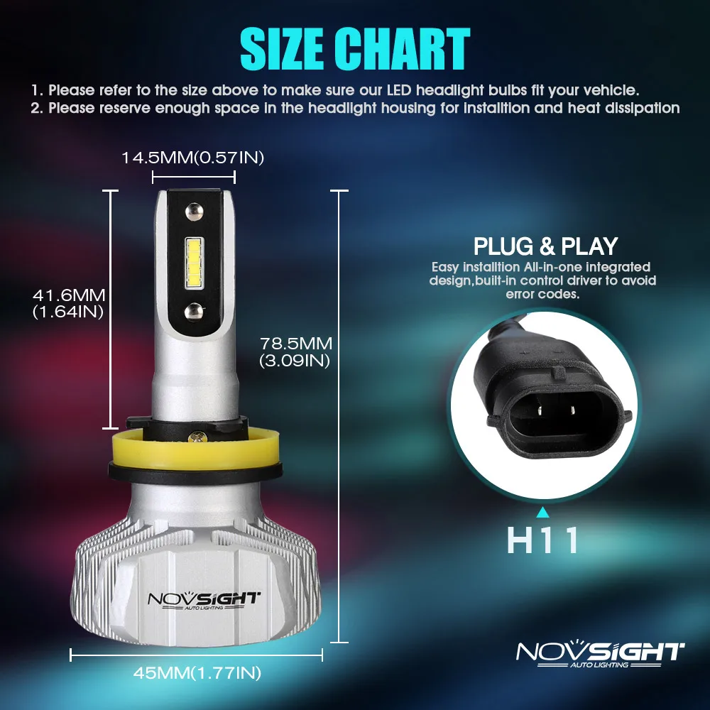 NOVSIGHT H4 H7 ED H11 10000LM 12V Встроенный вентилятор светодиодный лампы для автомобиля, мотоцикла, H1 H8 HB3 HB4 9005 9006 Противотуманные огни H3 светодиодный фар