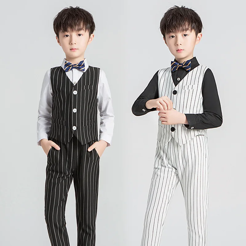 

Fashion Boys Formal Clothing Set for Weddings Kids Striped Vest + Pants 2pcs Suit Set Children Tuxedo Gentleman Party Costume