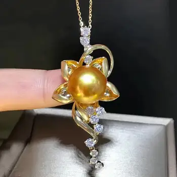 

S925 Sterling Silver Flash Design Pearl Pendant Holder Women DIY Pearl Pendant Components Silver Gold Color