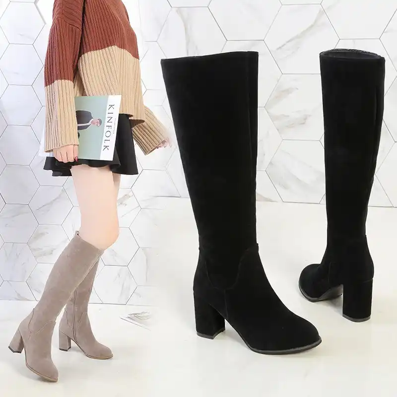 Cool Woman Width Leg Knight Boots 7cm Mid Heels Women S Slip On