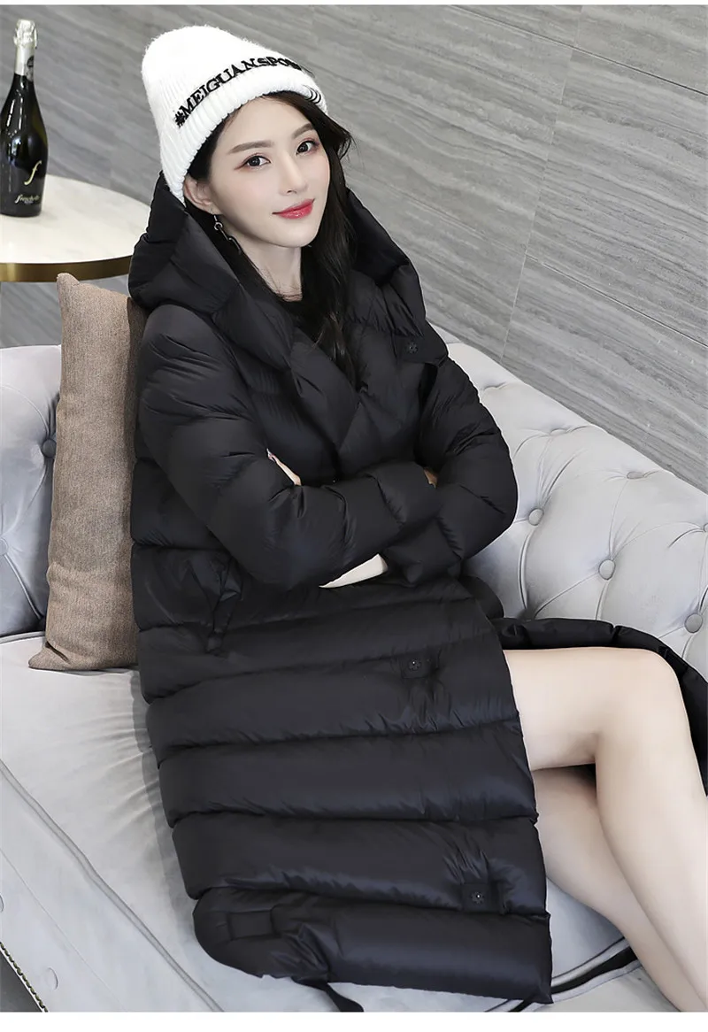 Autumn And Winter New Style Thin down Jacket Women's Mid-length Hooded Large Size down Coat Warm Coat
