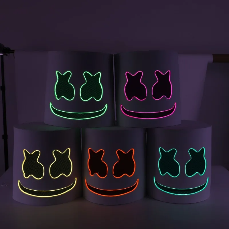 Marshmello маска диджея EL провода шлем с led подсветкой маска для косплея на Хеллоуин маска полный уход за кожей лица Косплэй Опора вечерние барные маски Перевозка груза падения