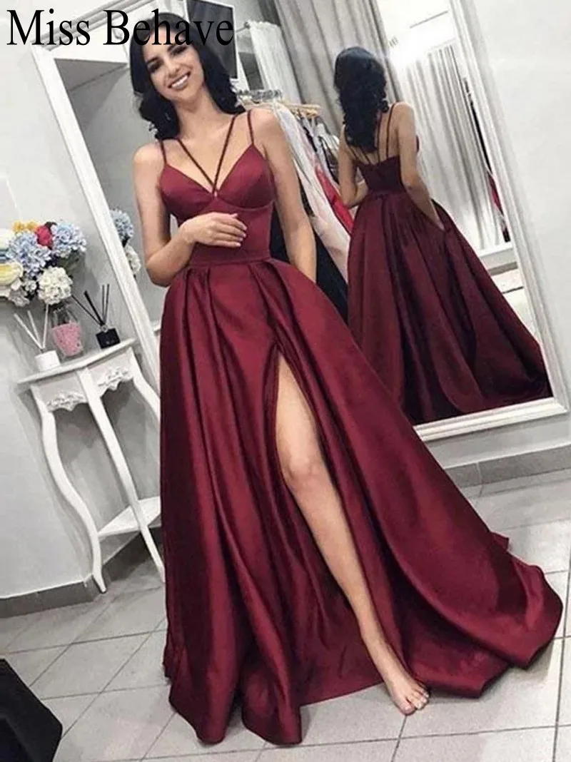 

DD JYOY Long Elegant Evening Dress Party Gown with Train Sexy Front Split Satin Evening Gown Dresses Long Formal Dress