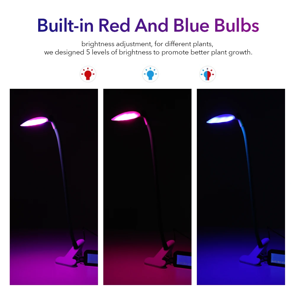 LED Grow Lights for Indoor Greenhouse Plants Grow Light with Stand and Desk Clip Timer