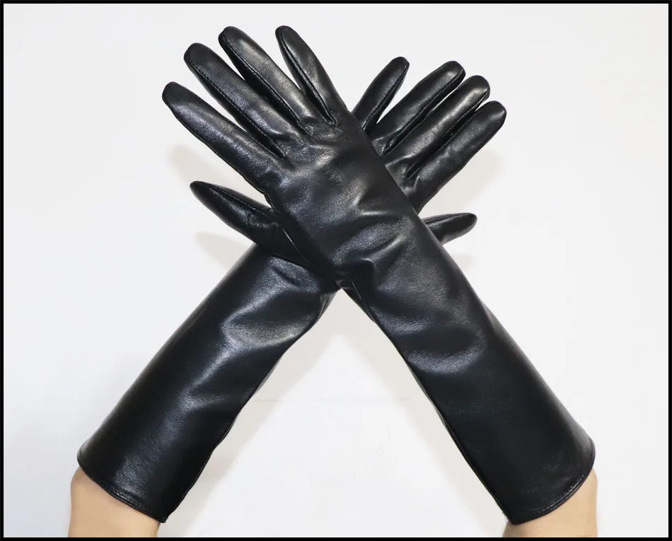 Extended Leather Gloves Ladies Sheepskin Mid-long Winter Warm Leather Sleeves Plus Velvet Thickened Driving Touch Screen Women's