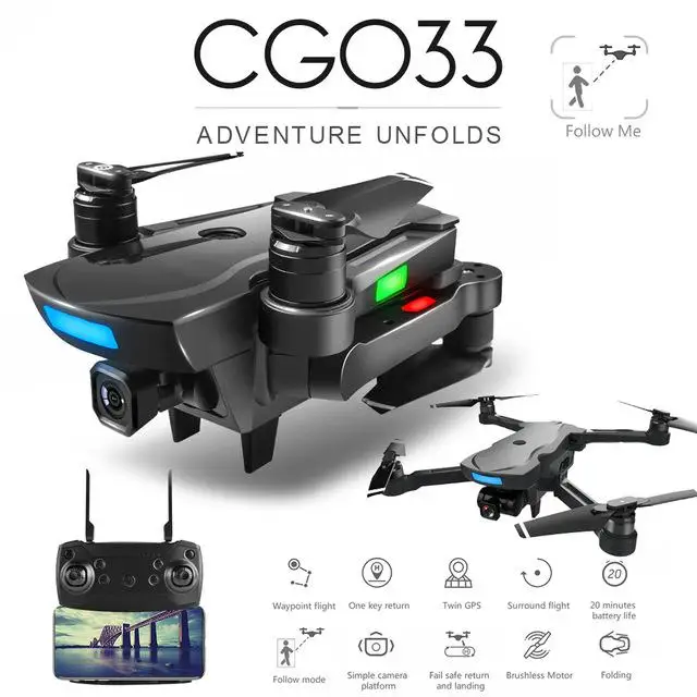 

CG033 Brushless FPV Quadcopter with 4K HD Wifi Gimbal Camera RC Helicopter Foldable Drone GPS Drone Kid Gift vs SG906 F11 zen k1