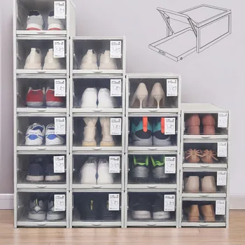 

Transparent Plastic Shoes Storage Box Push Drawer Type Shoe Box Shoes Organizer Drawer Holder Box Multifunction Organizer 1pcs